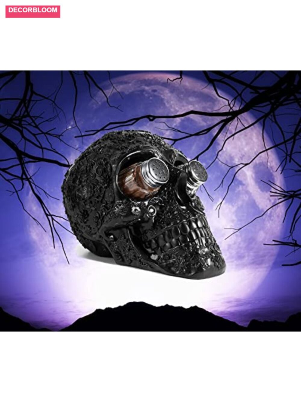 Skull Salt and Pepper Shaker Set Polyresin Holder Kitchen Decor - Picture 6 of 6